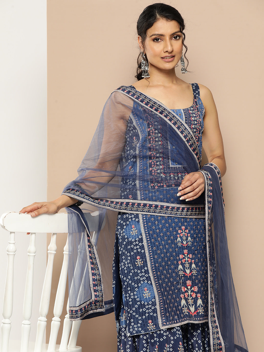 KSUT (House of Varanga) Blue Color Strap Style Digital Printed Kurta With Printed Sharara And Net Dupatta - Distacart