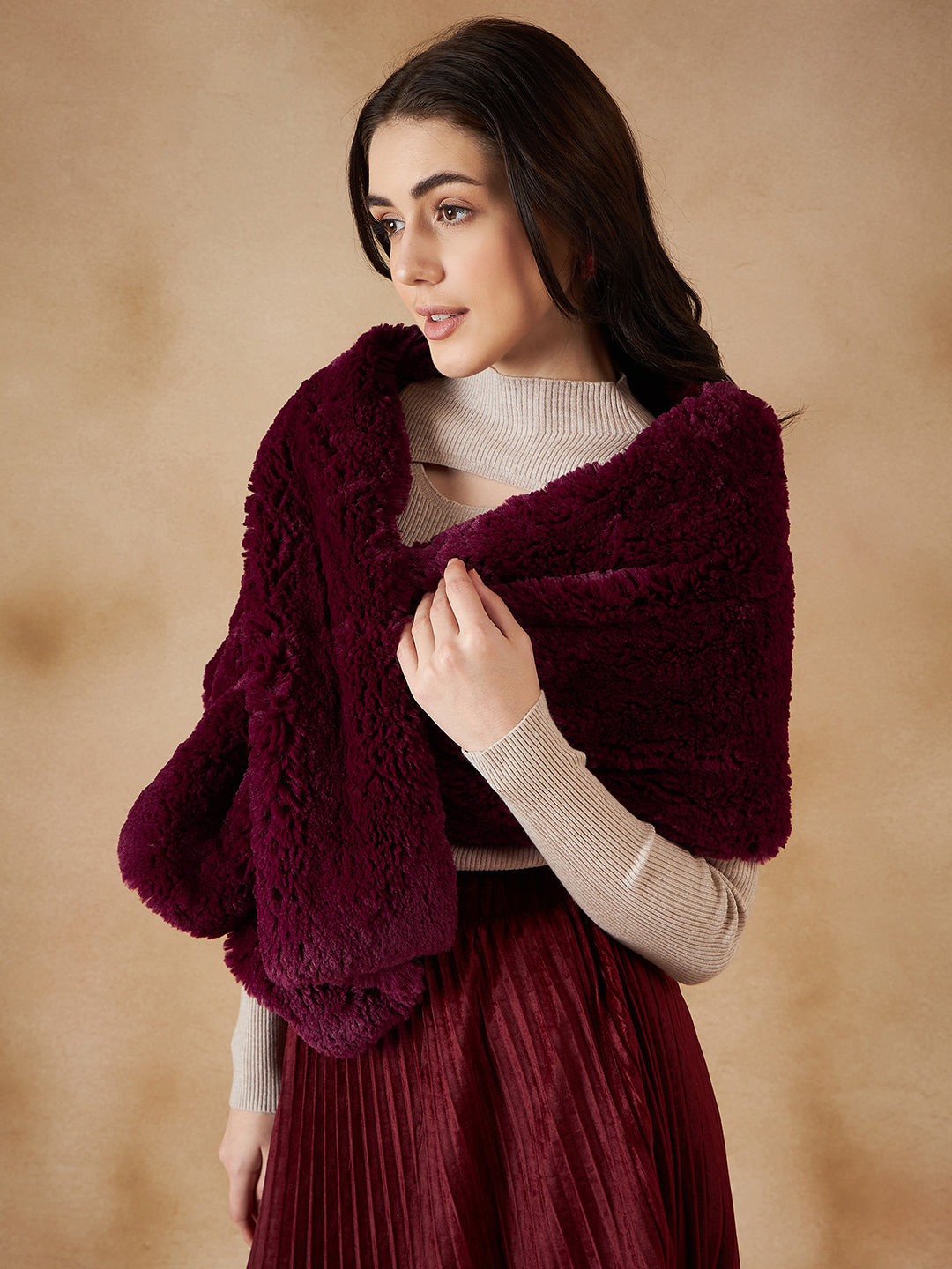 Burgundy on sale fur wrap