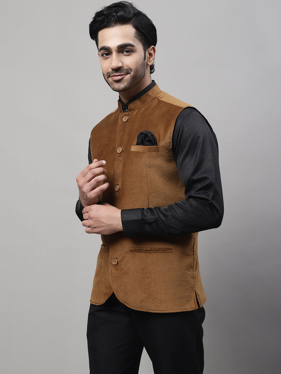 Buy Light Brown Cotton Printed Nehru Jacket Online at Best Price | Cbazaar