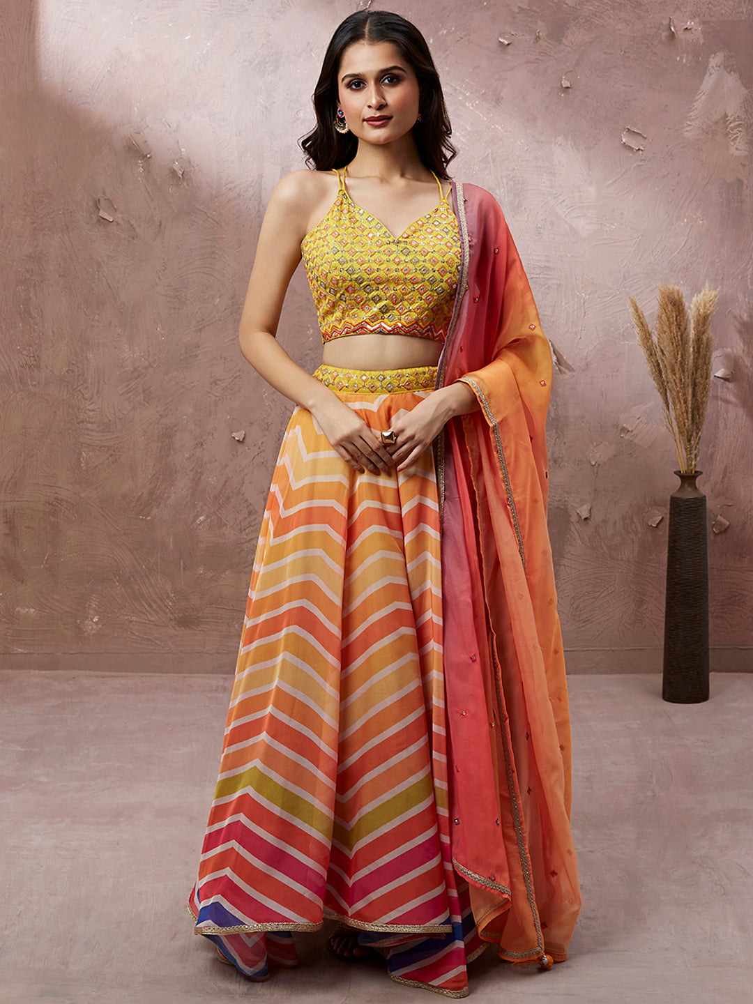 Gopi Fashion Georgette Party Wear Stitched Yellow Printed Lehenga Choli at  Rs 1949 in Surat