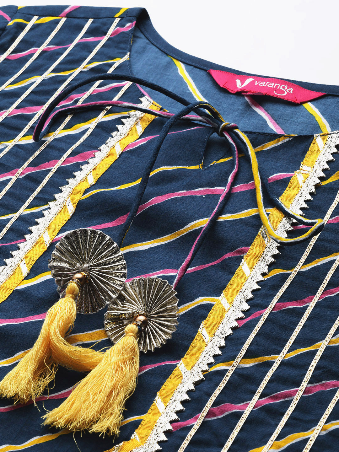 Varanga Blue Cotton Printed Straight Kurta With Lace Detailings - Distacart