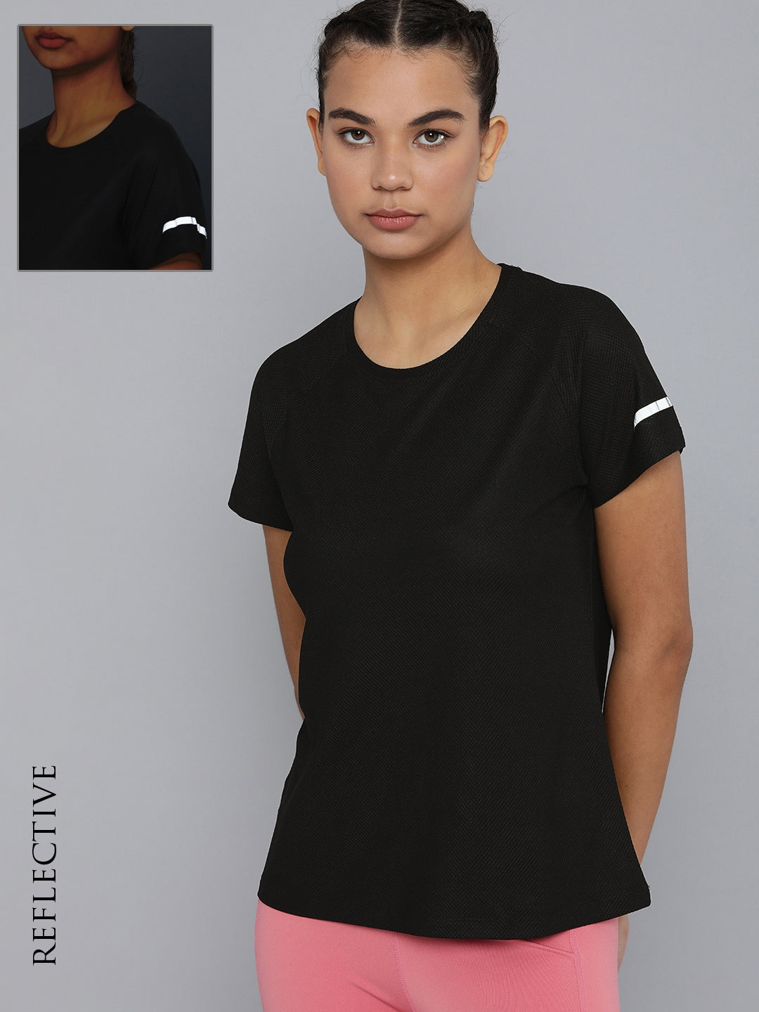 HRX by Hrithik Roshan Women Black Rapid-Dry T-shirt with Reflective Strips - Distacart