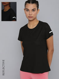 Thumbnail for HRX by Hrithik Roshan Women Black Rapid-Dry T-shirt with Reflective Strips - Distacart