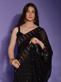 Thumbnail for Anouk Black & Red Embellished Sequinned Pure Georgette Saree - Distacart