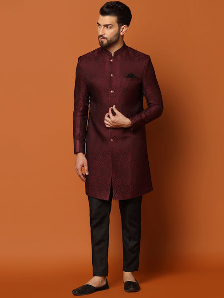 KISAH Self-Design Cotton Sherwani Set - Distacart