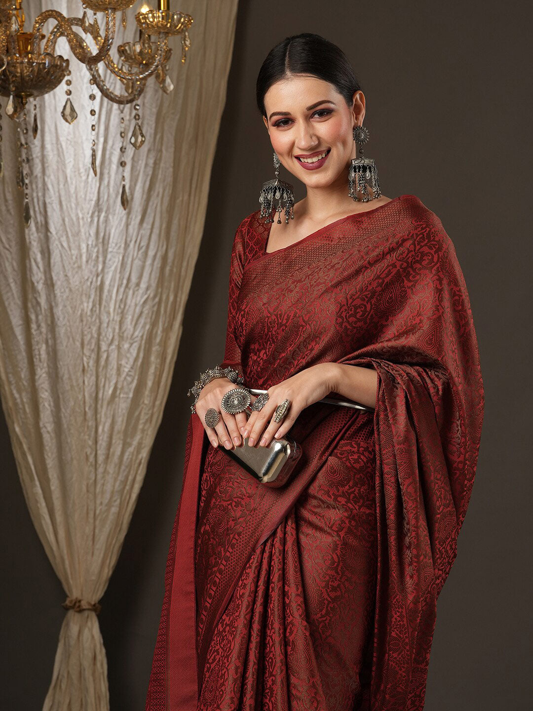 Buy Maroon Sarees for Women by Saree mall Online