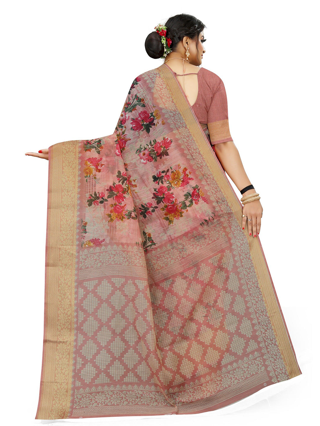 Kalini Floral Printed Art Silk Half and Half Mysore Silk Saree - Distacart