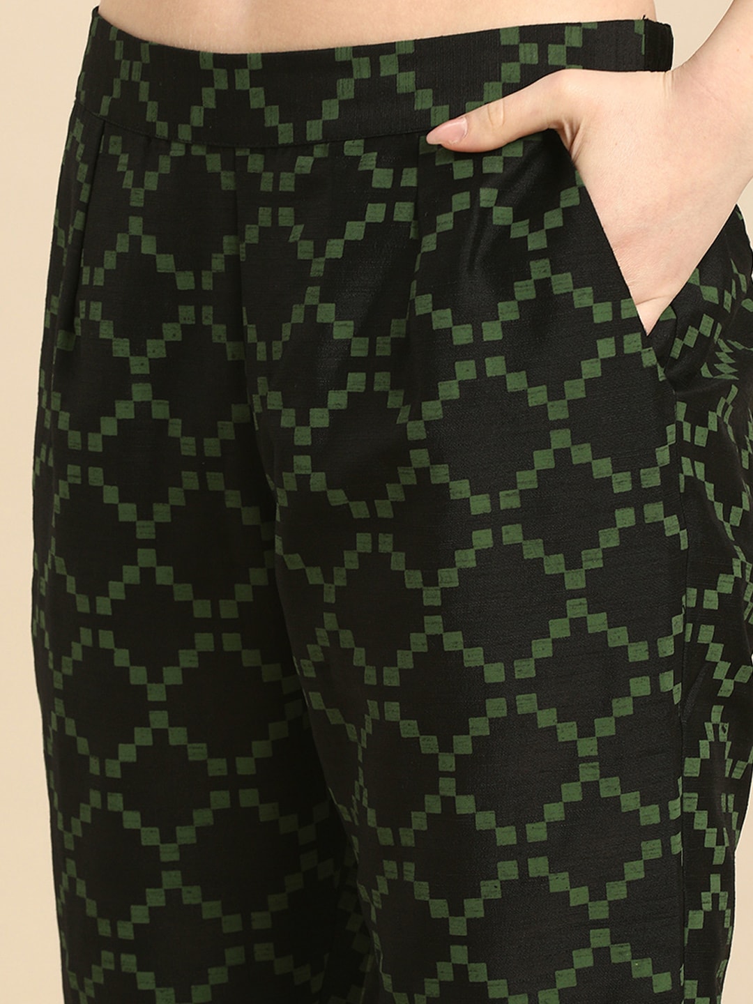 All About You Women Black & Green Embroidered Kurta with Trousers - Distacart