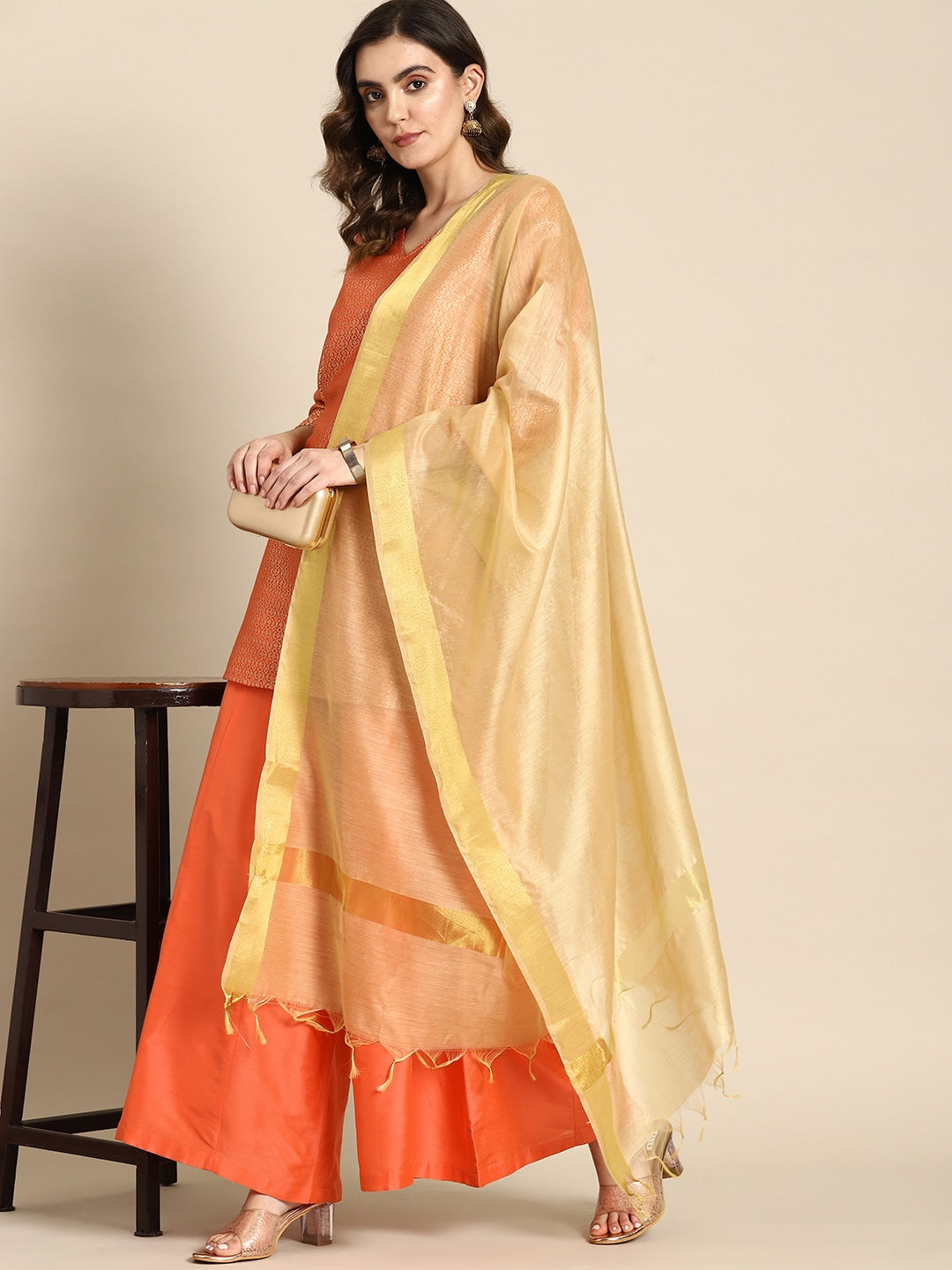 All About You Women Woven Design Regular Kurta with Palazzos & Dupatta - Distacart