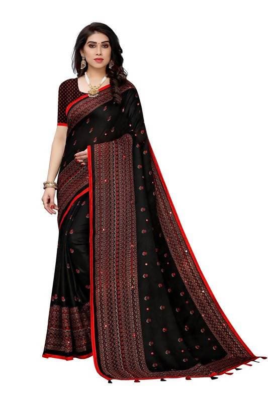 Vamika Black Jute Silk Embelished Saree (HOLIKA BLACK)