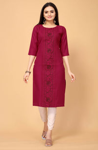 Thumbnail for Maroon Cottan Slub Embroidery Kurti - Umi - Distacart
