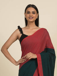 Thumbnail for Suta Green Red Colourblocked Pure Cotton Saree - Distacart