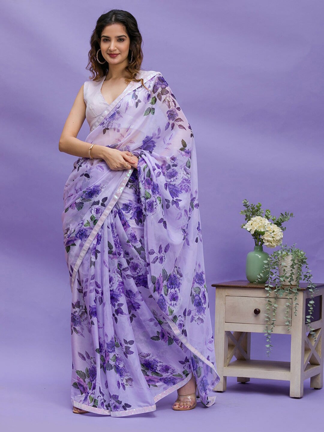 Printed Silk Chiffon - floral design - pink – Fabrics & Fabrics