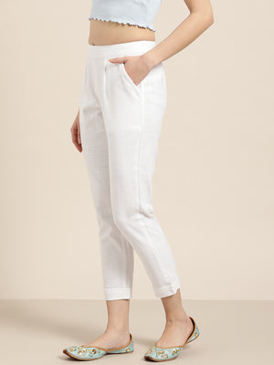 56% OFF on Jaipur Kurti Women White Solid Trousers on Myntra |  PaisaWapas.com