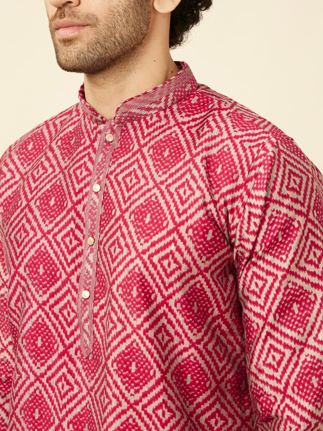 Manyavar Geometric Printed Mandarin Collar Kurta & Churidar - Distacart