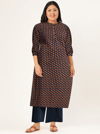 Thumbnail for All About You Women Navy Blue & Gold-Toned Ethnic Motifs Printed Regular Kurta - Distacart