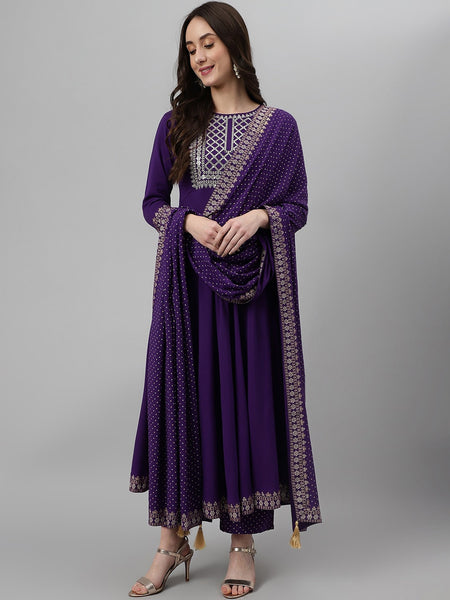 Khushal K Ethnic Motifs Embroidered Sequined Kurta with Palazzos & Dupatta - Distacart