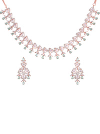 Thumbnail for Saraf RS Jewellery Rose Gold-Plated White & Sea Green AD-Studded Handcrafted Jewellery Set - Distacart