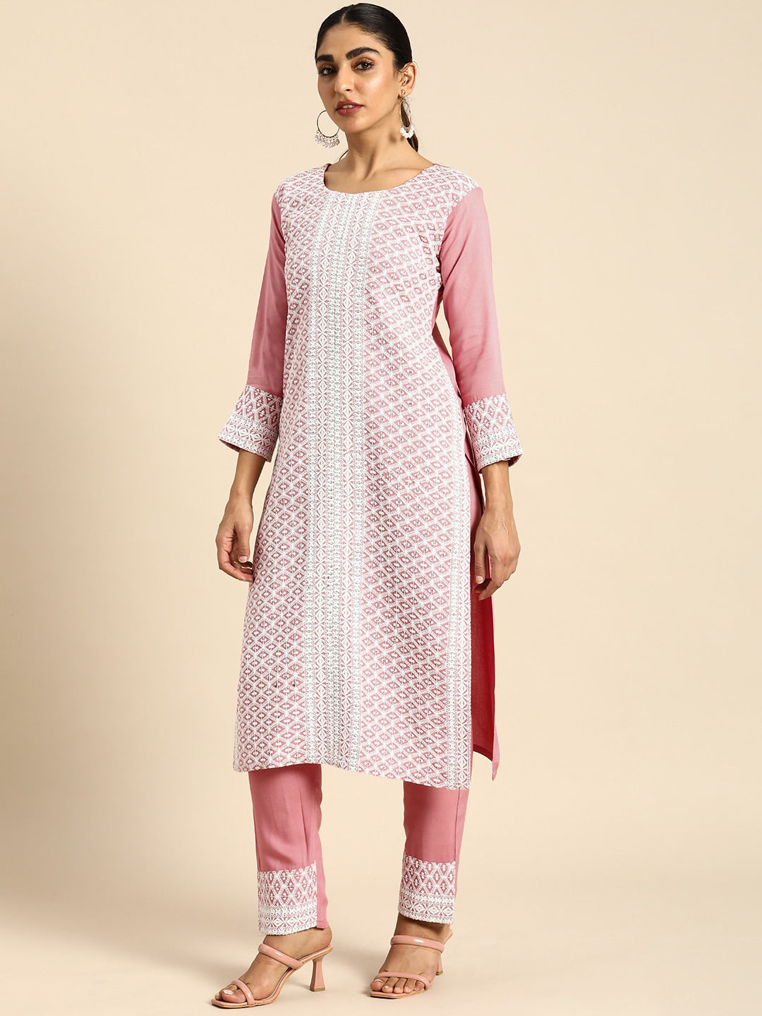 All About You Women Embroidered Chikankari Kurta With Trousers & With Dupatta - Distacart