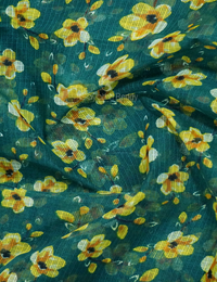 Thumbnail for Peacock Green Colour Block Print Pure Kota Cotton Saree By Gayathri Reddy Designer Studio - Distacart