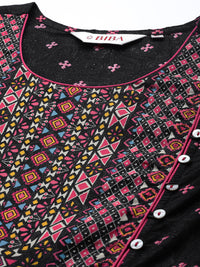 Thumbnail for Biba Women Black & Pink Ethnic Motifs Printed Front Slit A-Line Kurta - Distacart