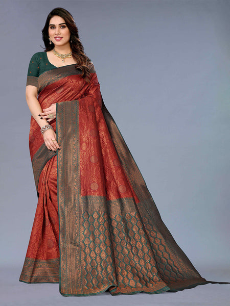 Kalini Ethnic Motifs Woven Design Zari Silk Cotton Kanjeevaram Saree - Distacart