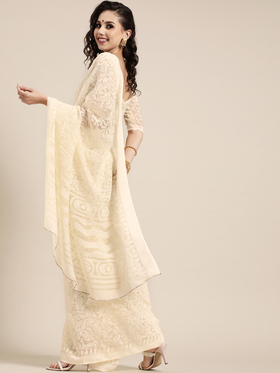 White Chikankari Work Pure Chanderi Banarasi Saree – Khinkhwab