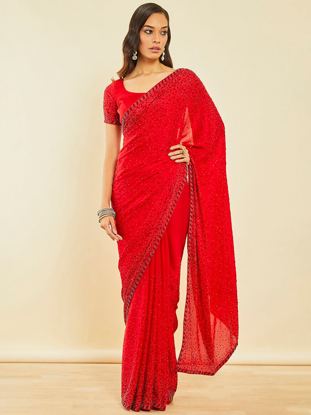 Soch Red Embellished Saree - Distacart