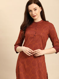 Thumbnail for All About You Women Rust Brown Ethnic Motifs Printed Straight Kurta - Distacart