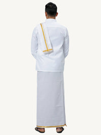 Thumbnail for Ramraj Cotton Mens Wedding White Regular Dhoti, Shirt & Towel Set Subhakalyan 1/2