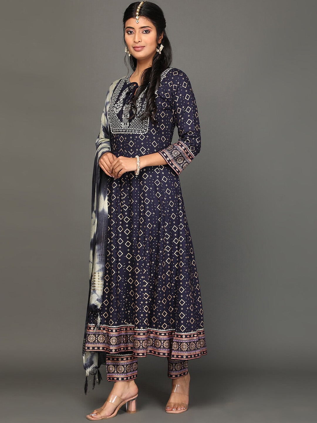 NOZ2TOZ Women's Ethnic Motifs Printed Thread Work Anarkali Kurta with Trousers & Dupatta - Distacart