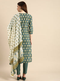 Thumbnail for All About You Women Grey Ikat Printed Pure Cotton Kurta with Trousers & Dupatta - Distacart