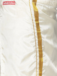 Thumbnail for Sethukrishna Boys Cream-Coloured Solid Shirt with Veshti Set - Distacart