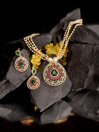 Thumbnail for Saraf RS Jewellery Women Gold-Plated Multi Coloured AD Studded Pearl Mala & Earrings Set - Distacart