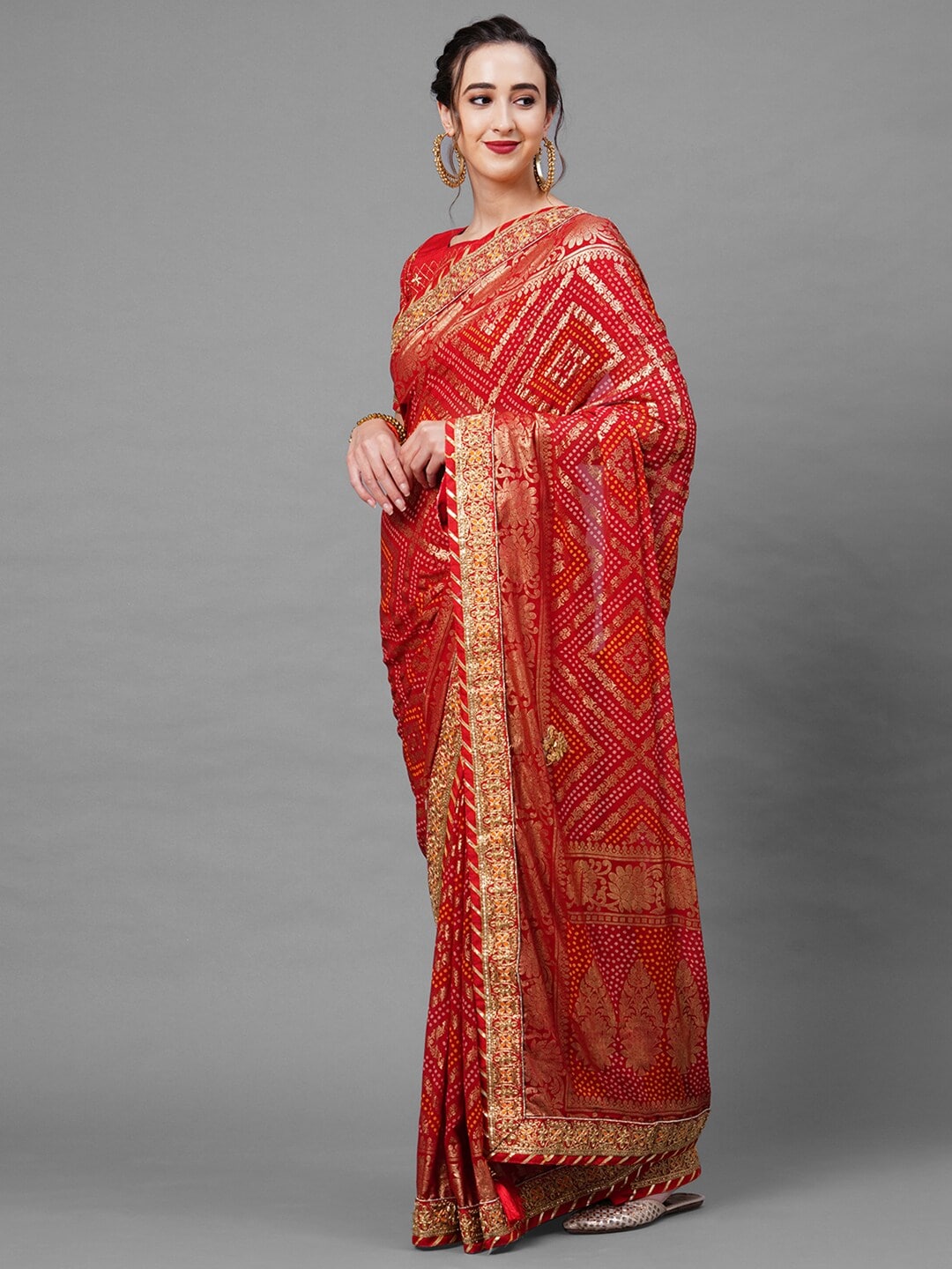 Bandhani saree red colour hotsell