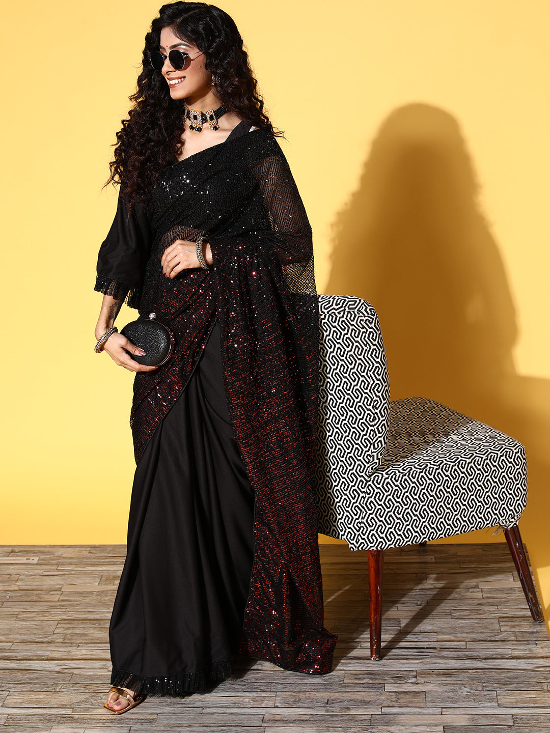 Buy Tikhi Imli Gunmetal Toned Striped Saree - Sarees for Women 18709036 |  Myntra