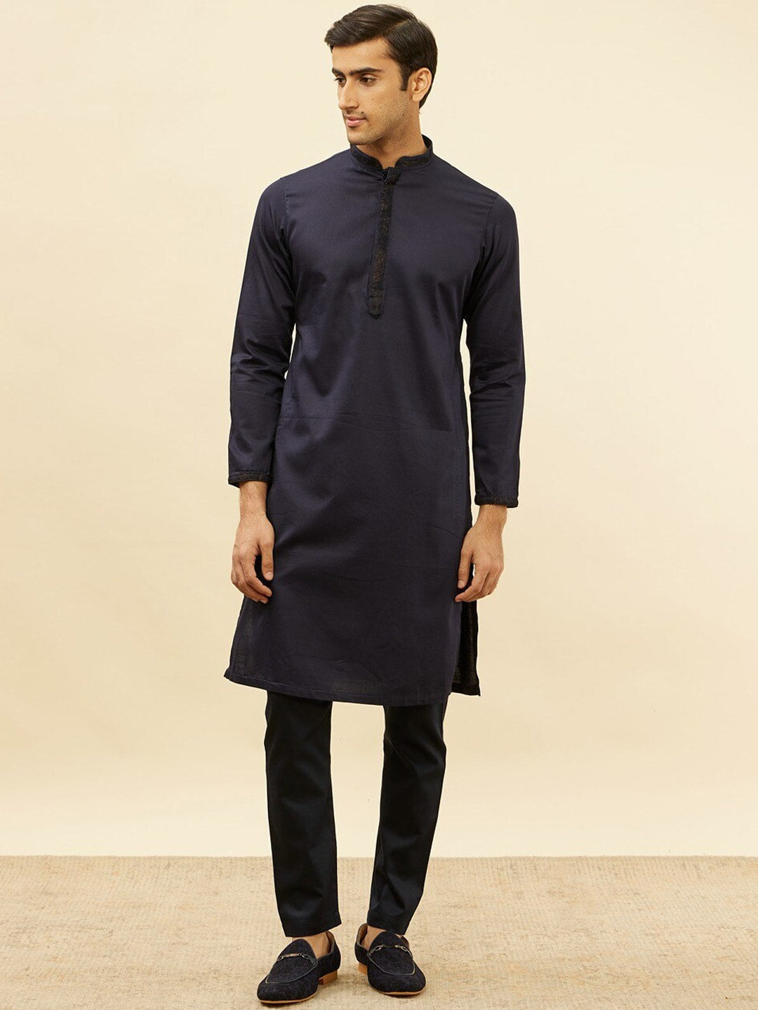 Buy Dark Blue Draped Kurta Jacket Set Online in the UK @Manyavar - Kurta  Jacket Set for Men