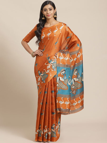 Saree Mall Rust Orange & Beige Ethnic Motifs Print Bhagalpuri Saree - Distacart