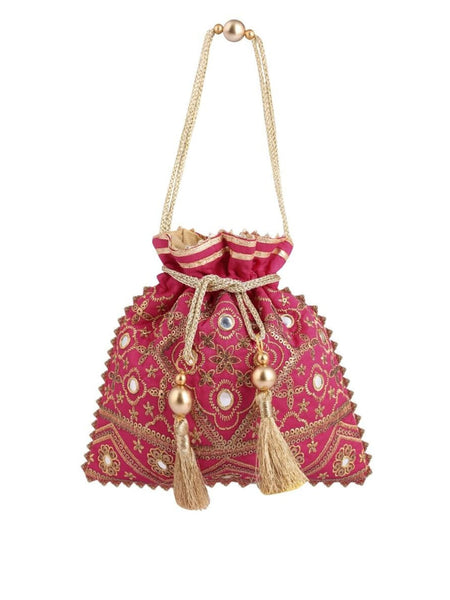 Masq Pink & Gold-Toned Embellished Embroidered Potli Clutch - Distacart