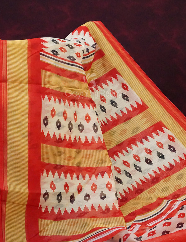 Buy Combo of Off White and Red Patan Patola Semi Chanderi Saree By ...