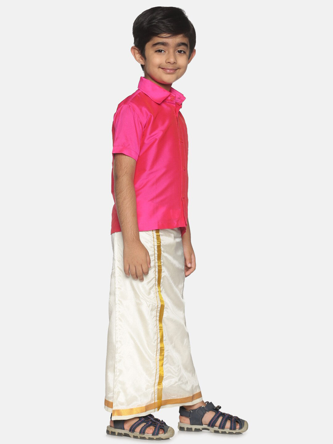 Sethukrishna Pink & White Shirt with Veshti Set For Boys - Distacart