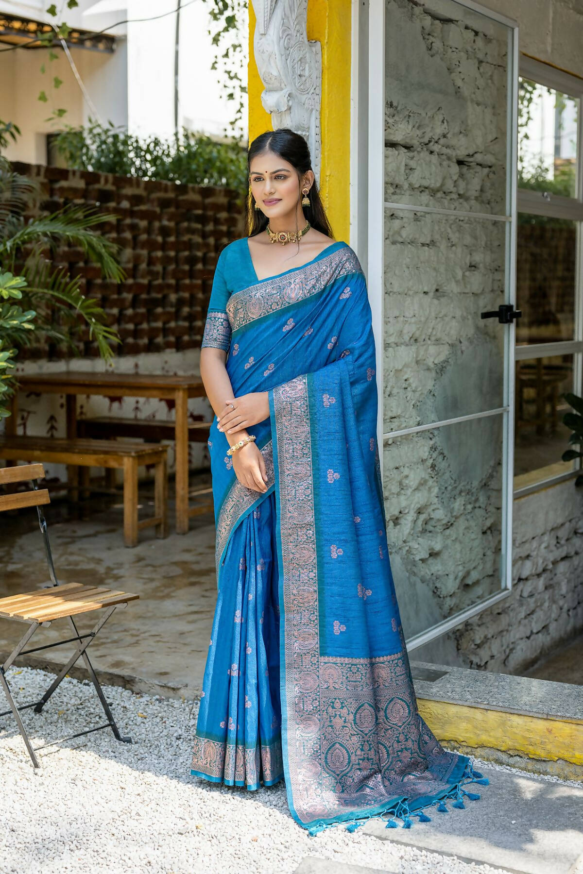 Banarasi silk Firozi Saree in Zari,weaving - SR23705