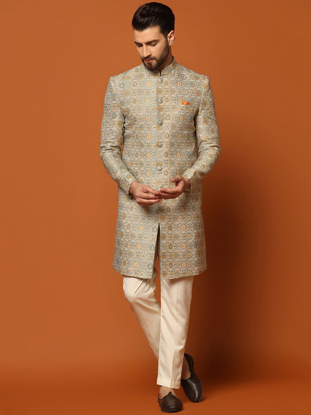 KISAH Self-Design Cotton Sherwani Set - Distacart