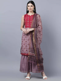 Thumbnail for Myshka Women Multicoloured Embroidered Panelled Kurti with Palazzos With Dupatta - Distacart