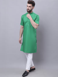 Thumbnail for Even Apparels Green Pure Cotton Short Sleeves Kurta With Band Collar - Distacart