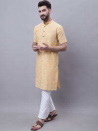 Thumbnail for Even Apparels Yellow Pure Cotton Short Sleeves Kurta With Band Collar - Distacart