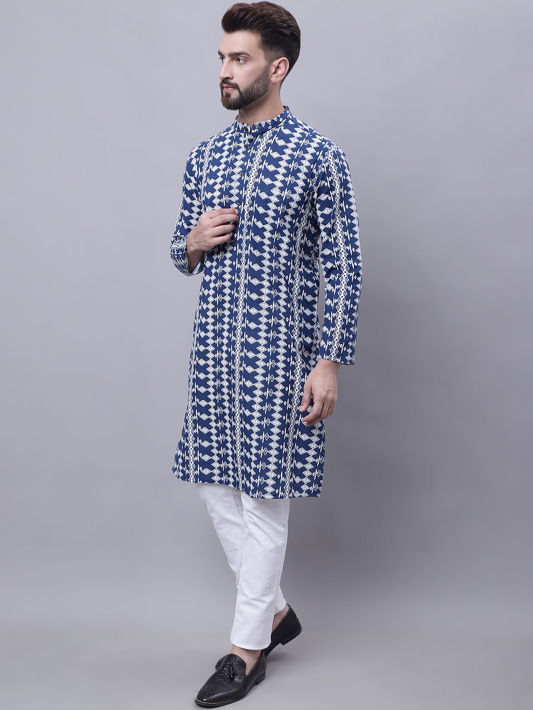 Even Apparels Blue Pure Cotton Kurta With Band Collar - Distacart