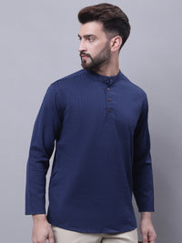 Thumbnail for Even Apparels Blue Pure Cotton Short Kurta With Band Collar - Distacart