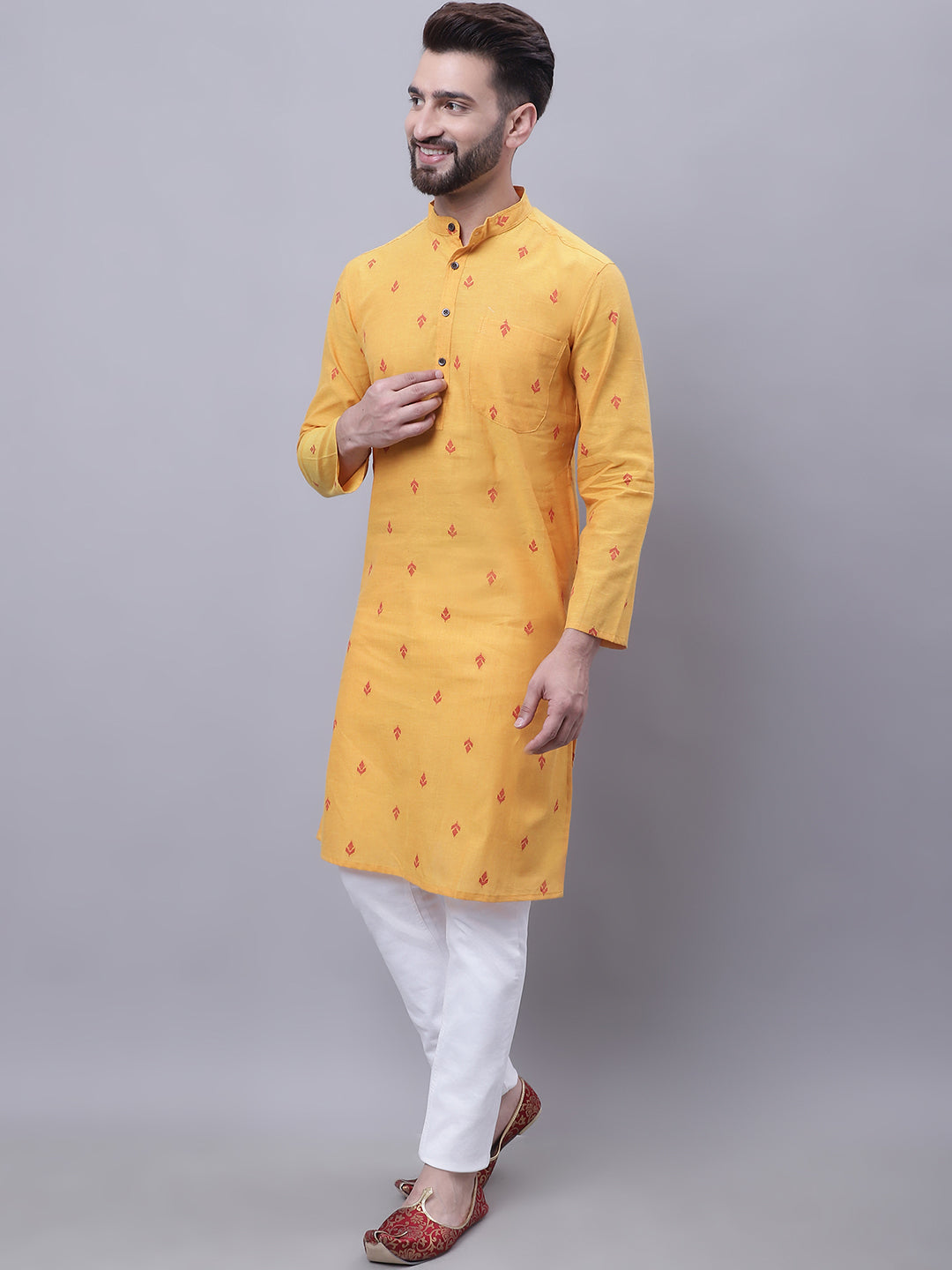 Even Apparels Yellow Pure Cotton Kurta With Band Collar - Distacart