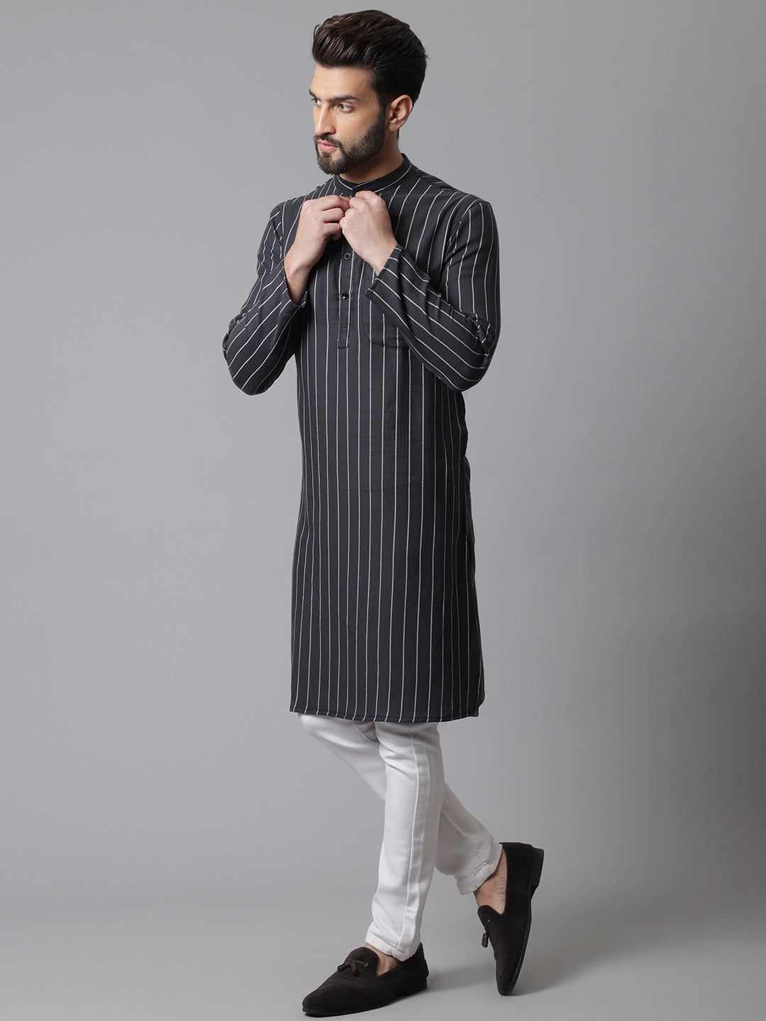 Even Apparels Black Pure Cotton Kurta With Band Collar - Distacart